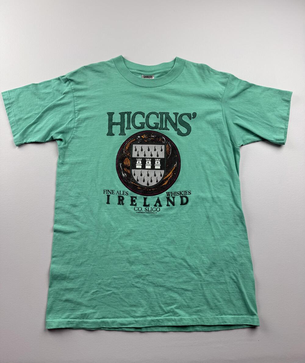 Vintage Oneita Shirt Mens XL Green Higgins Ireland Irish Beer Graphic Tee USA